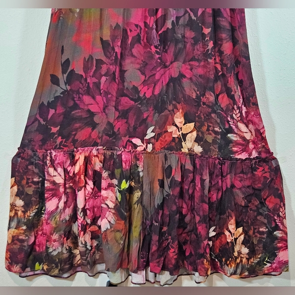 Soft Surroundings Natural Romance Maxi Dress Sz L 3/4 Sleeve Ruffle Boho Floral - Picture 8 of 14